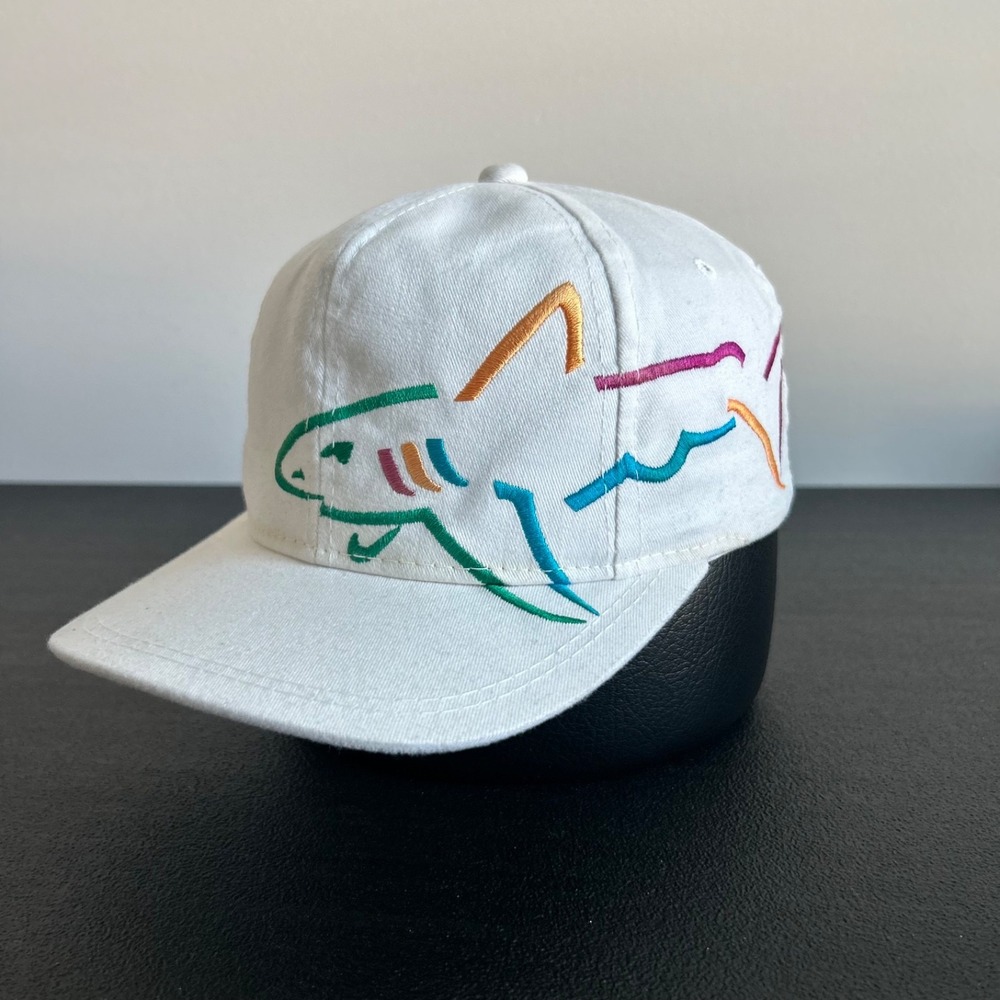 Vintage 90s Greg Norman Big Logo Hat Cap Strap Back Adjustable White Golf Adult